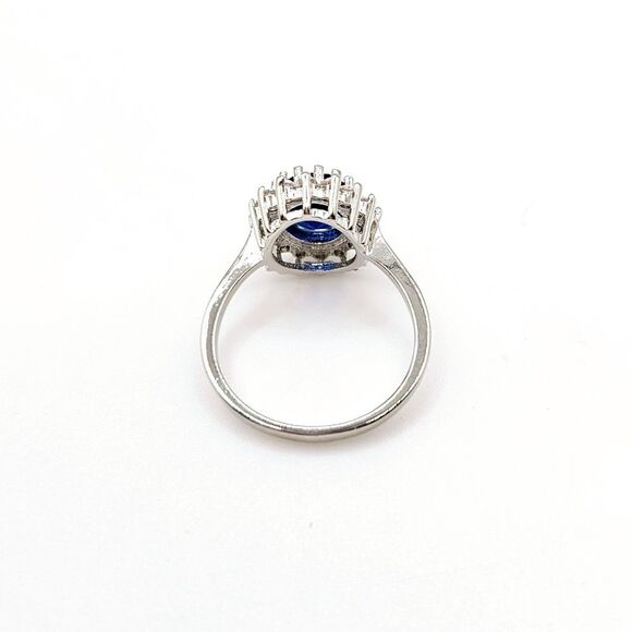 Sapphire Blue Clear CZs Princess Halo Ring NWT Size 8 - Picture 3 of 5